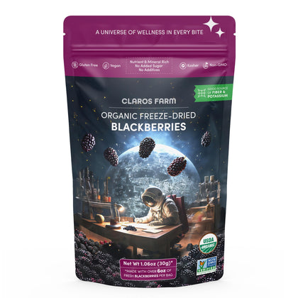 Claros Farm Organic Freeze Dried Blackberries (30g Pack) — Freeze Dried Fruit Packets — Healthy Freeze Dried Food — Vegan, Gluten-Free Organic Dried Fruit — Crunchy & Healthy Snack Pack