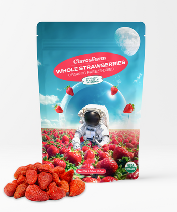 Claros Farm Organic Freeze-Dried Strawberries (30g) – Single-Ingredient, Resealable Dried Fruit Snacks w/No Sugar Added – Vegan, Gluten-Free, & Organic Fruit Snacks for Kids, Office, & Baking